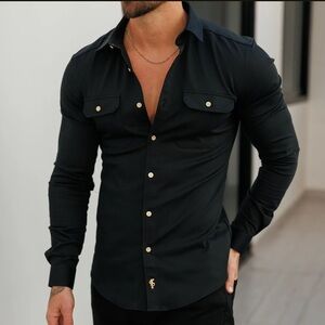 Father Sons Super Slim Fit Denim Shacket Shirt Men XXXXL Black Stretch Pockets